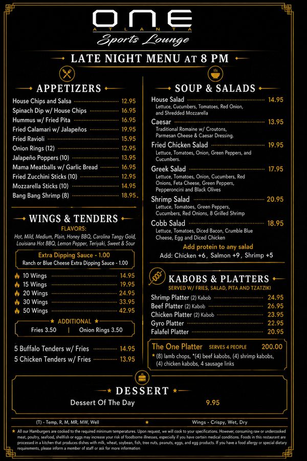 ONE Atlanta — Food menu