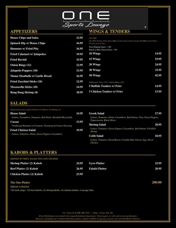 ONE Atlanta — Food menu